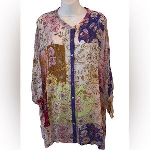 Johnny Was Cosmo Nana rayon Printed button up long sleeve shirt 1X oversized